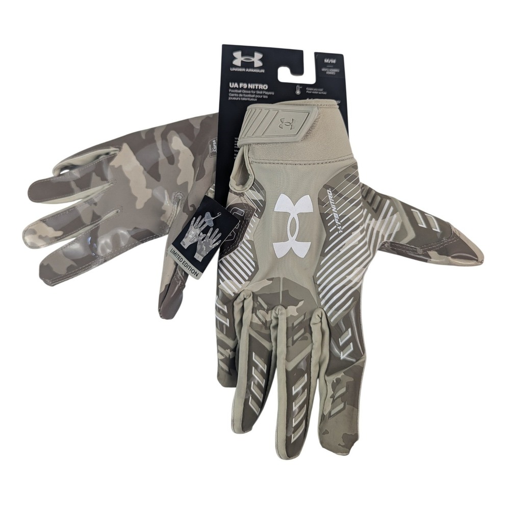 Under Armour Mens M F9 Nitro Football Gloves Tan Camo GlueGrip Limited Edition